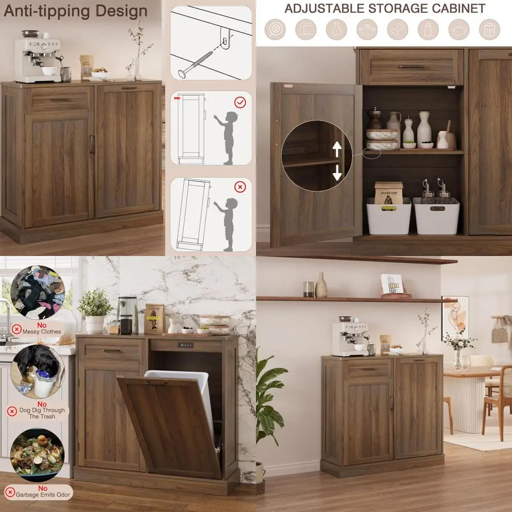 

Выдвижной шкаф для мусорного бака, хранение на кухонном острове, шкаф для отходов, деревянный шкаф для мусорного бака, мусорный бак из орехового дерева на 10 галлонов