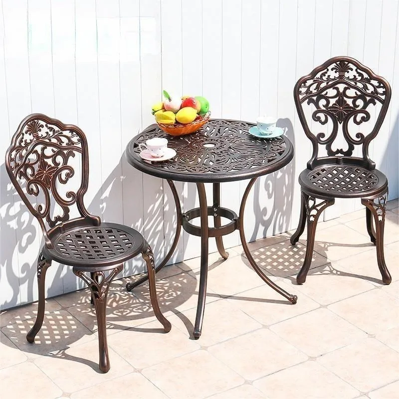 

Outdoor cast aluminum leisure table chair coffee table chair courtyard villa garden chair die cast carved round table furniture