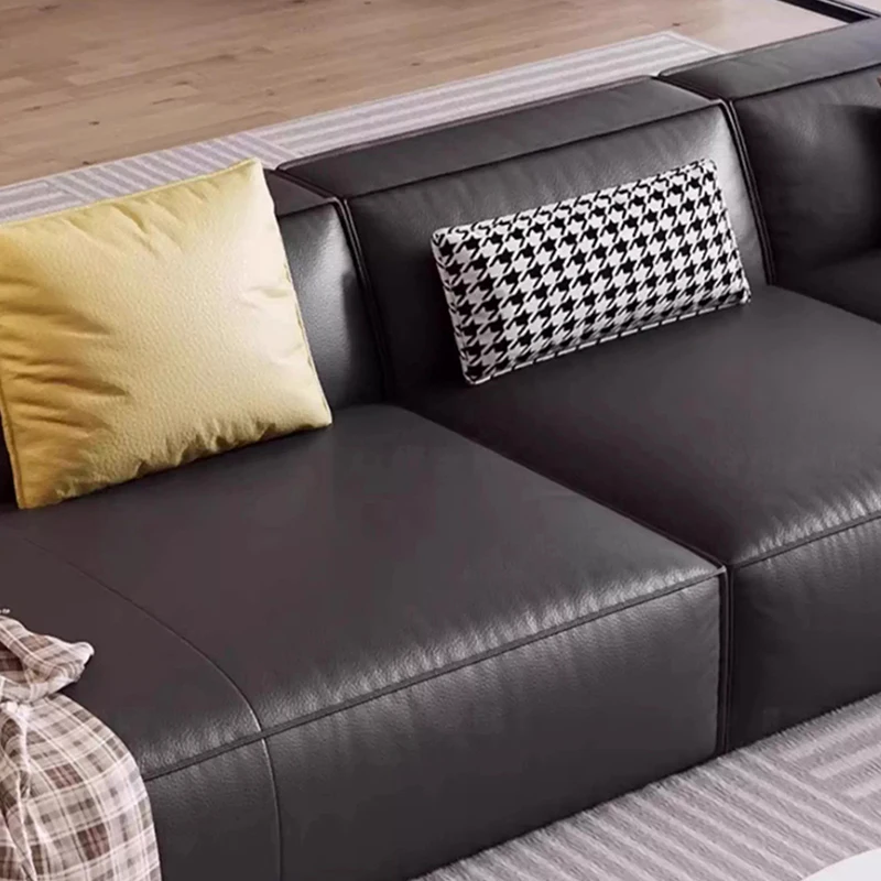 2025 latest comfortable, sofa set 3 seats genuine leather black leather sofa set living room design