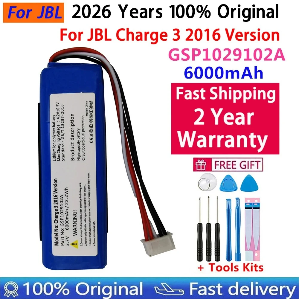 

2026 Years New 100% Original Loudspeaker Battery 6000mAh For JBL Charge 3 (2016 Version) GSP1029102A Player Speaker Batteries