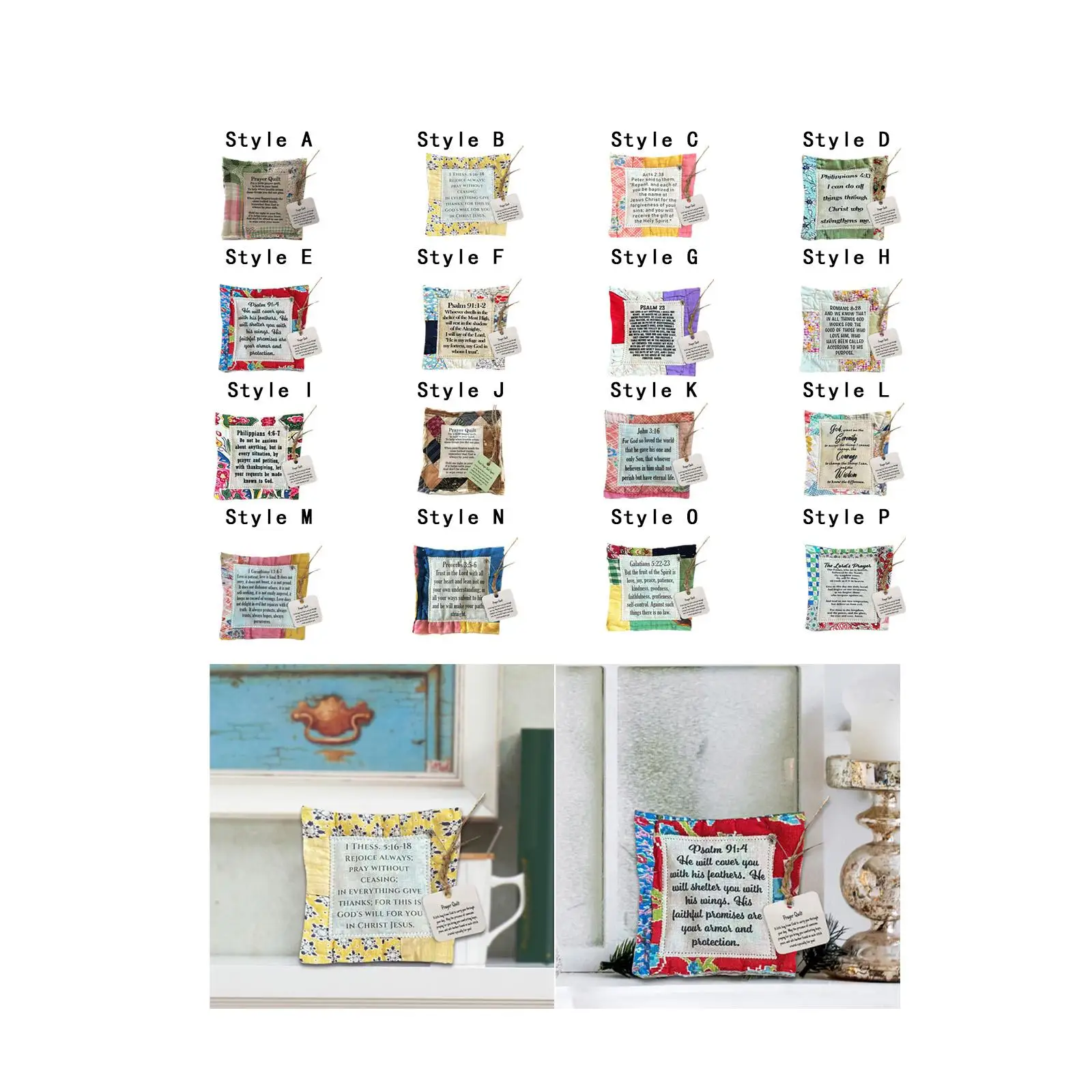 Square Quilt Home Christmas Decoration Sew Quilt Prayer Quilt with Cross Inside for Holiday Living Room Fireplace Cabinet Party