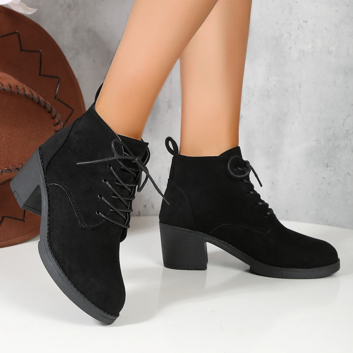 2024 New Women Boots Lace Up Ankle Boots Zapatos Mujer Fashion High Heels Ladies Casual Spring Pumps Platform Heel 43 Q136