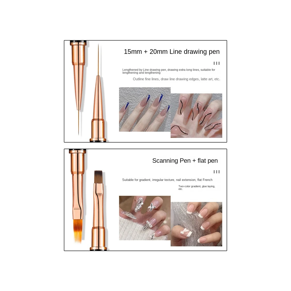 5Pcs Double Head Nail Art UV Gel Extension Brushes Painting Tools French Stripe Drawing Liner Pen Manicure Accessoires