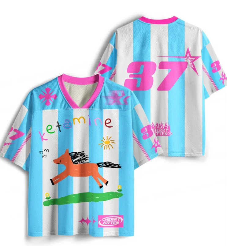 Y2K Dopamine Hand-painted Pony, Multiple 3D Printed Rugby Jerseys for Adults and Children, Loose Sports and Casual Short Sleeves