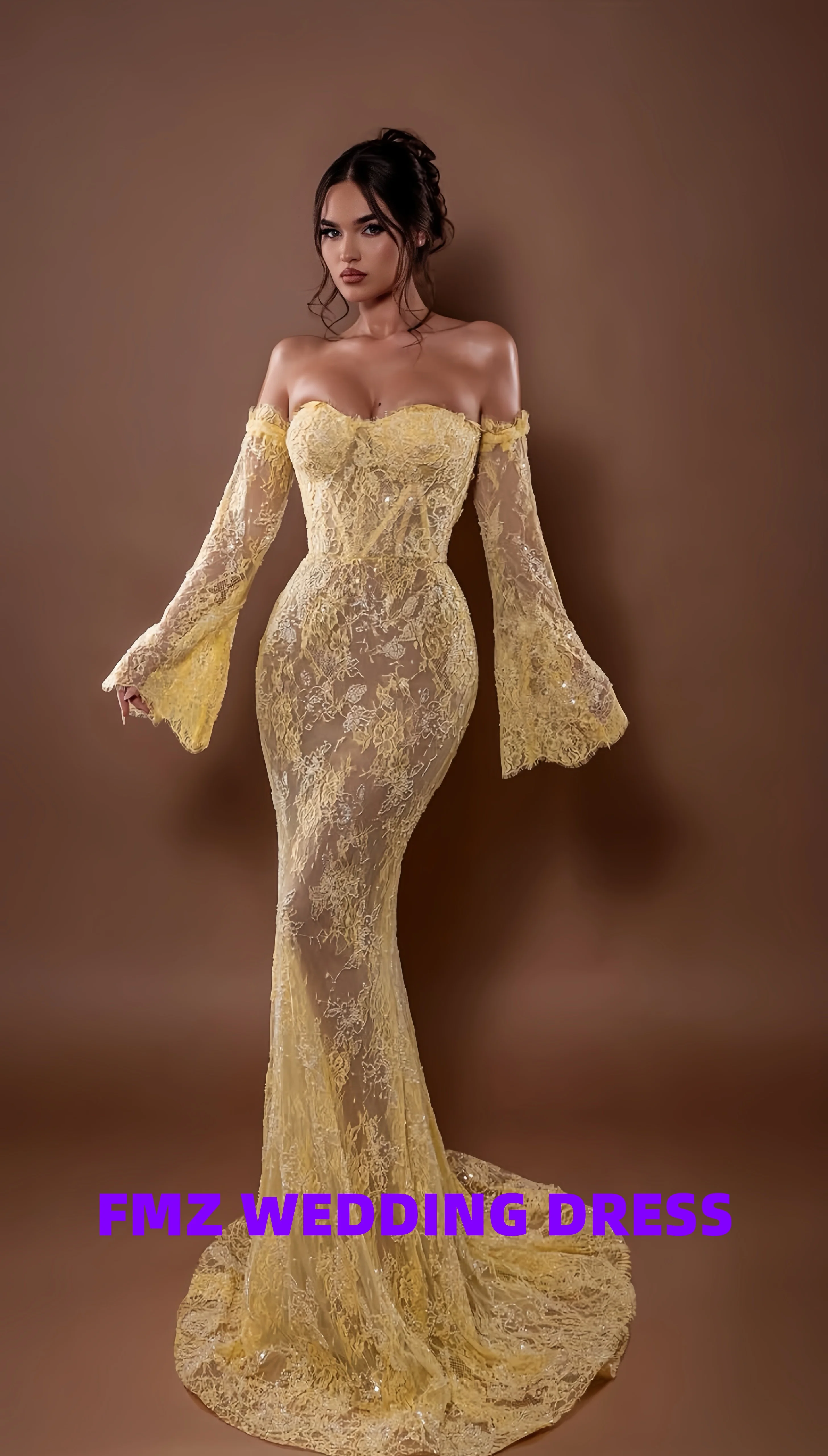 Vestidos de noche lujosos de encaje de sirena de manga larga con cuello dulce personalizados, vestido de noche para mujer, vestidos de noche modernos