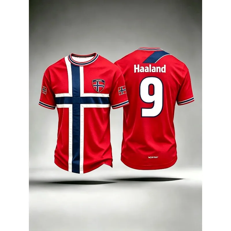 Unisex Norwegian Fan Haaland No.9 Inspired Norway 3D Print Football Training T‑Shirt Breathable Comfort Family Sports Jersey