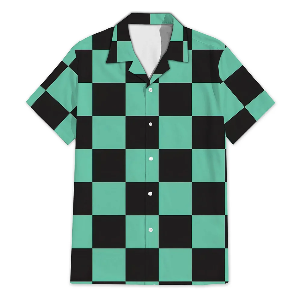 

Checkered Men's Shirt 3d Print Short Sleeve Summer Casual Man Tops Fashion Plaid Hawaiian Shirts For Men Anime Character Shirts