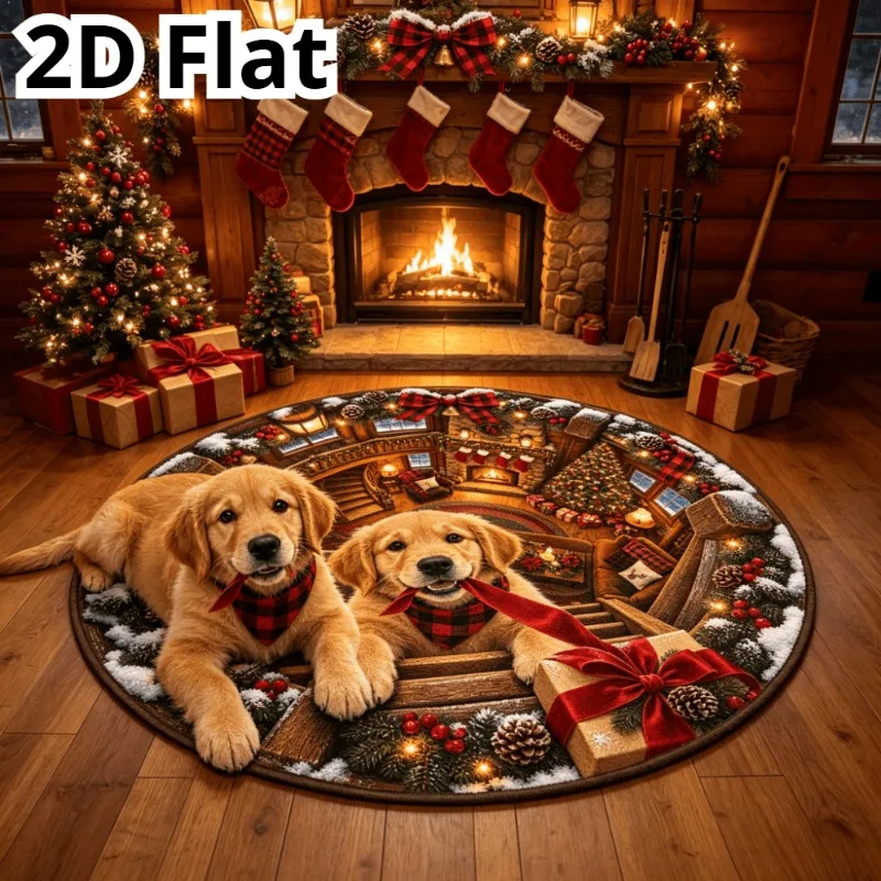 Santa Claus Believe Hole 3D Round Carpet North Pole Workshop Christmas Scene Living Room