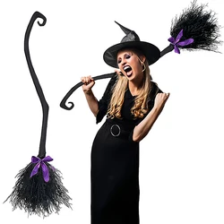 1 pz 89/128cm 2024 strega squisita scopa nera con nastro moda decorazione di Halloween bomboniera accessori per cabine fotografiche