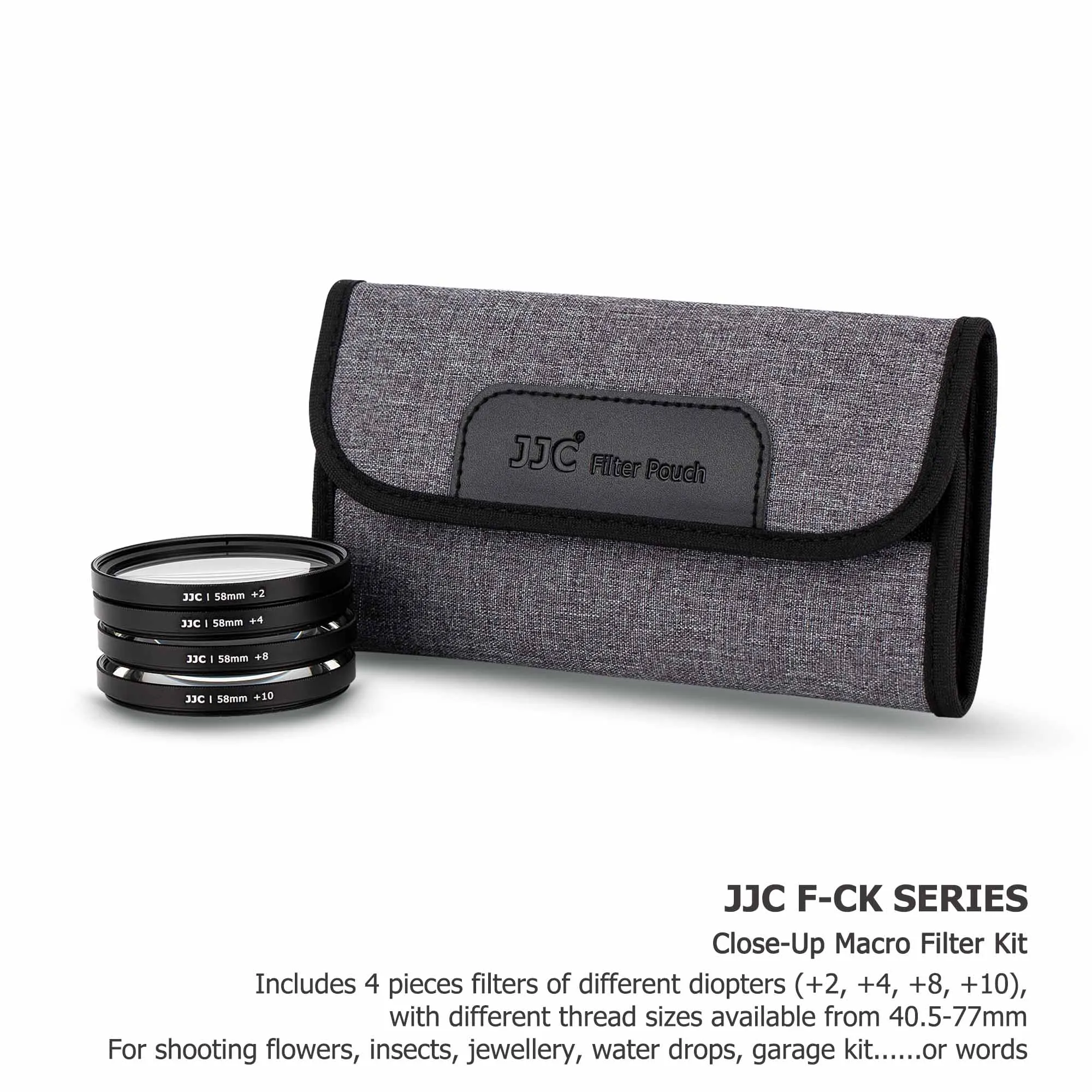 JJC Close-Up Macro Filter Kit 40.5mm 49mm 52mm 55mm 58mm 62mm 67mm 72mm 77mm +2 +4 +8 +10 Close-Up with Camera Filter Case Pouch