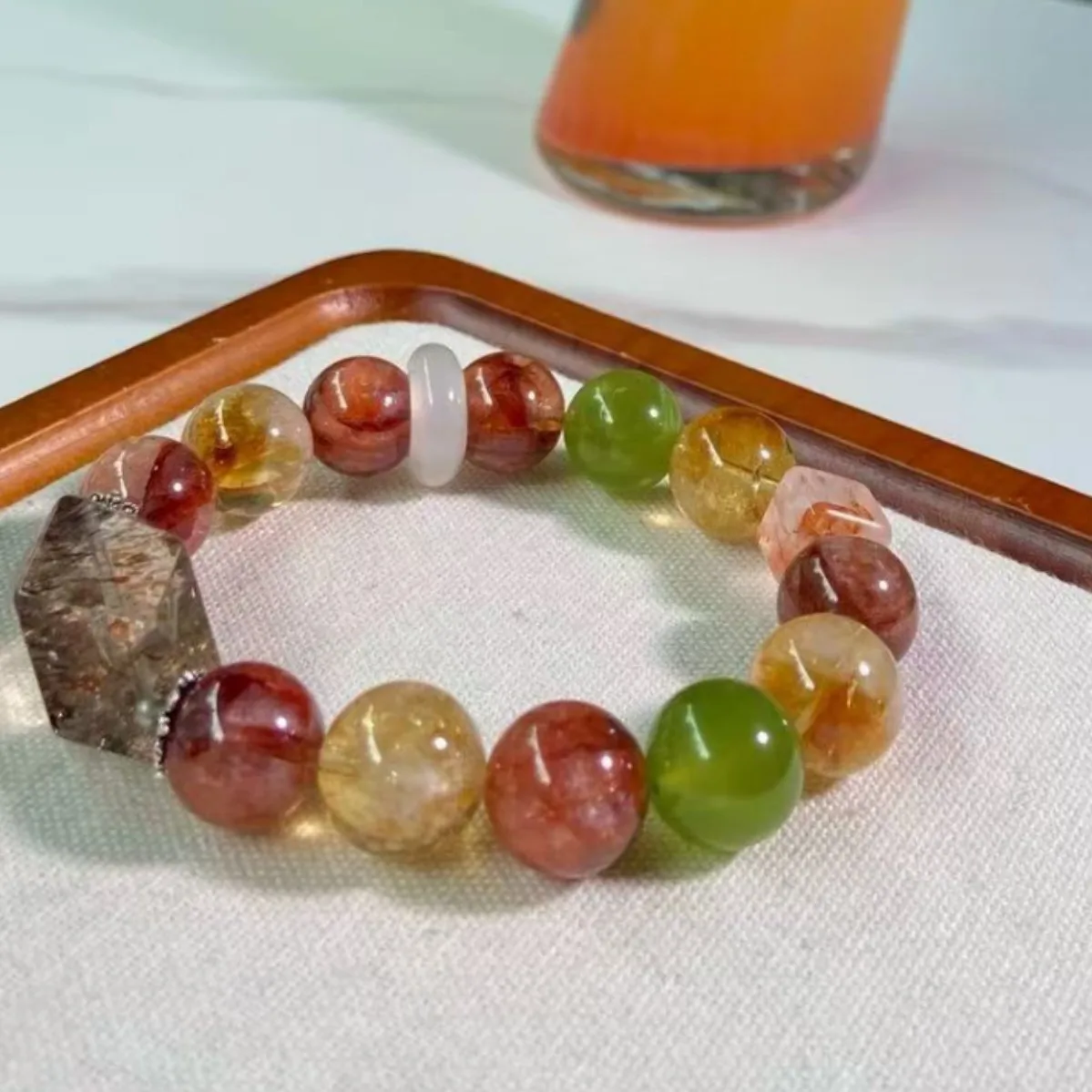 Natural Red Glue Flower Crystal Bracelet Duobao Crystal Glue Flower Transfer Fashionable and Versatile Women's Bracelet