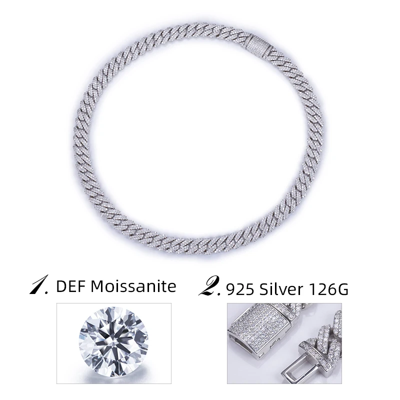 Hip Hop Jewelry 925 Sterling Silver Cuban Necklace 12mm Iced Out Moissanite Cuban Link Chain