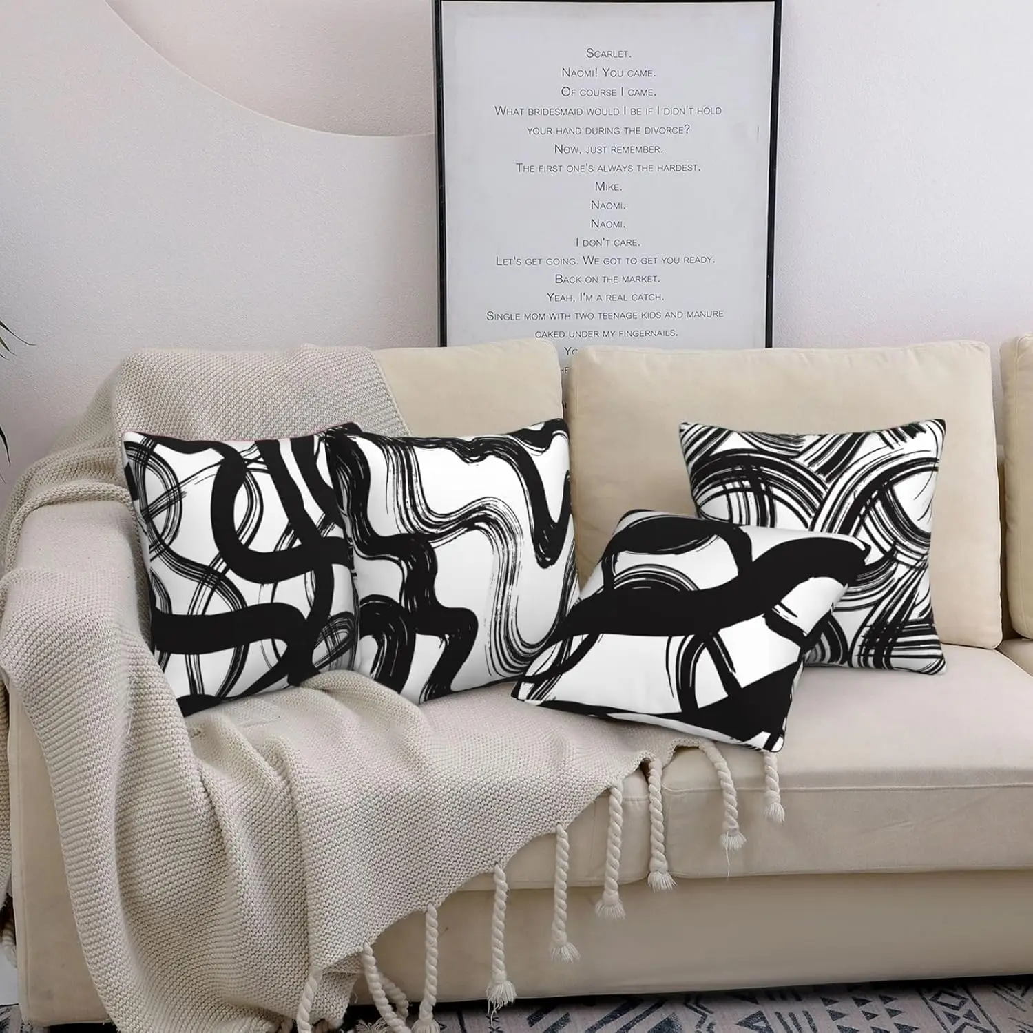 

Черно-белые наволочки из 4 человек, геометрические абстрактные современные художественные линии, декоративный стул, декор комнаты, чехол для подушки в минималистском стиле