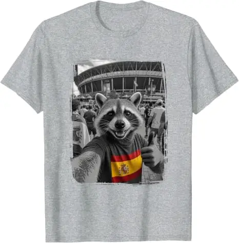 Spanische Flagge Waschbär-Selfie Lustiges Spanien Patriotisches T-Shirt Y2k Waschbär-Selfie im Stadion mit Spanien-Landesflaggen-Grafik-T-Shirt – Detail 6