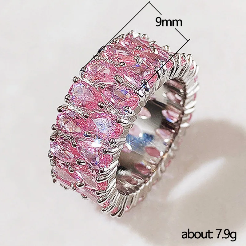 Huitan 2021 Trend Wedding Bands Rings for Women Blue/Green/Pink Teardrop CZ High Quality Silver Color Rings Statement Jewelry