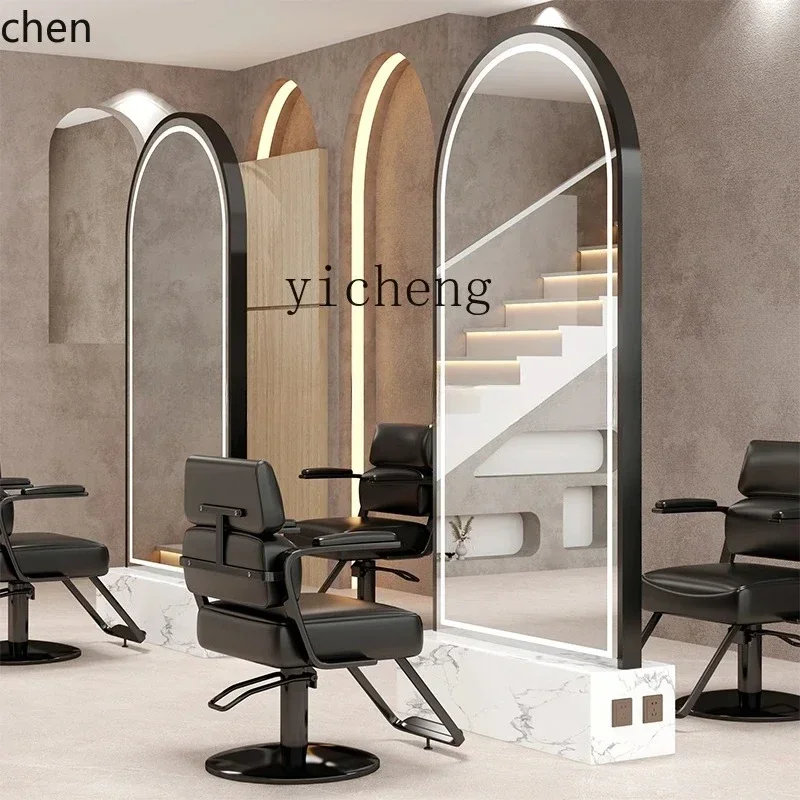 h27-  Simple Hair Salon Mirror Table Barber Shop Mirror Single Double Sided Lig Hair Salon Stainless Steel Hair Cutting Mirror