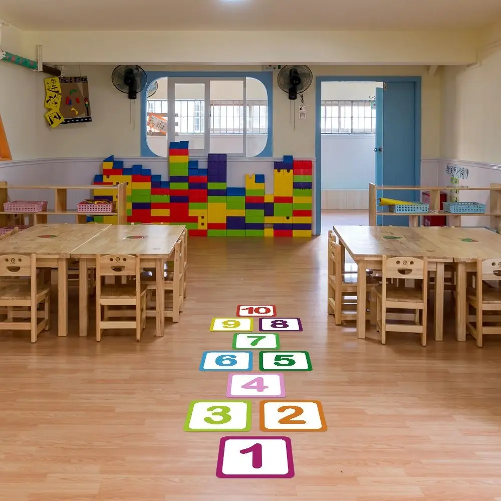 Multicolor Hopscotch Floor Stickers Parent-Unisex Self-adhesive Lattice Number Game Decals Removable 10/15/20cm