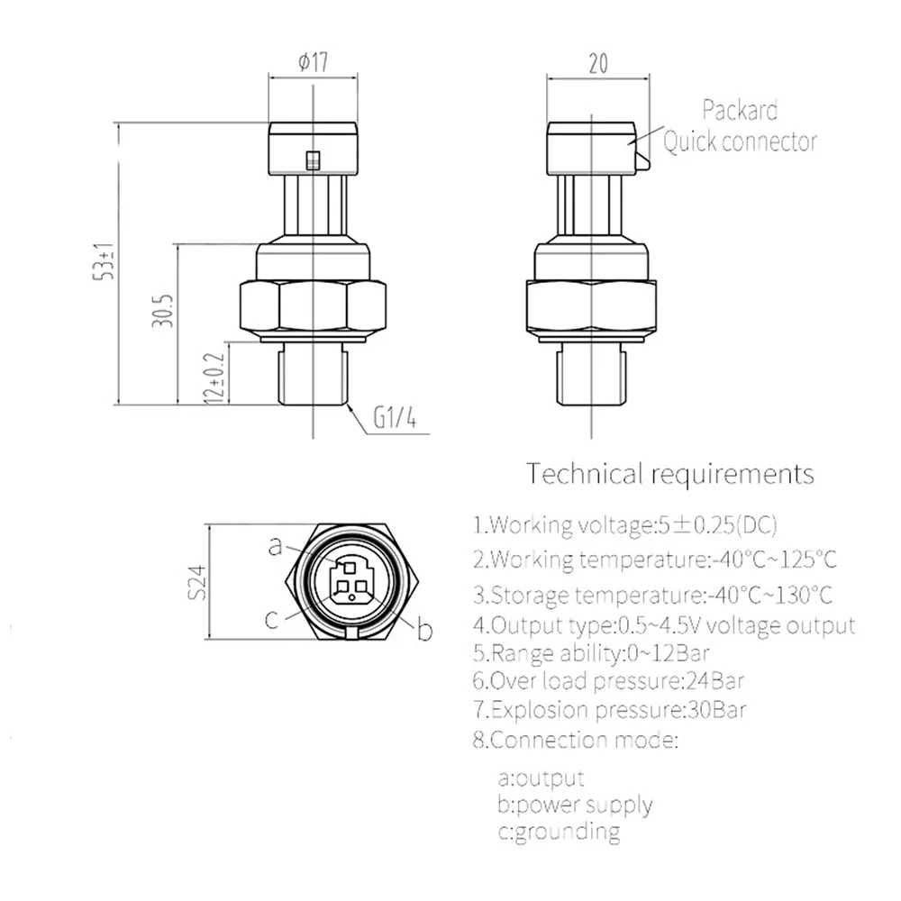 DC5V G1/4 Pressure Sensor Transmitter Pressure Transducer 1.2 MPa 174 PSI For Air Water Gas Oil Diesel Car Auto Stainless Steel