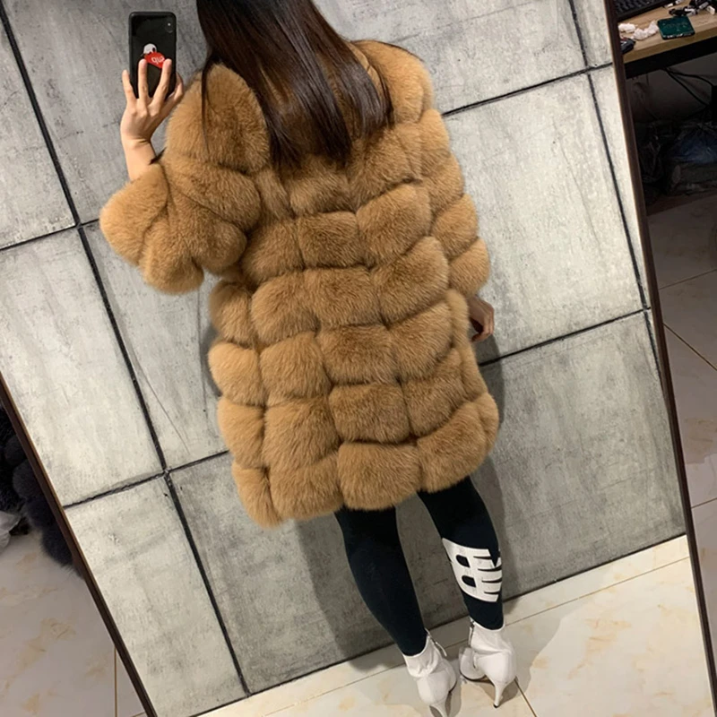 New Lady Winter Natural White Long Real Fox Fur Coat Women