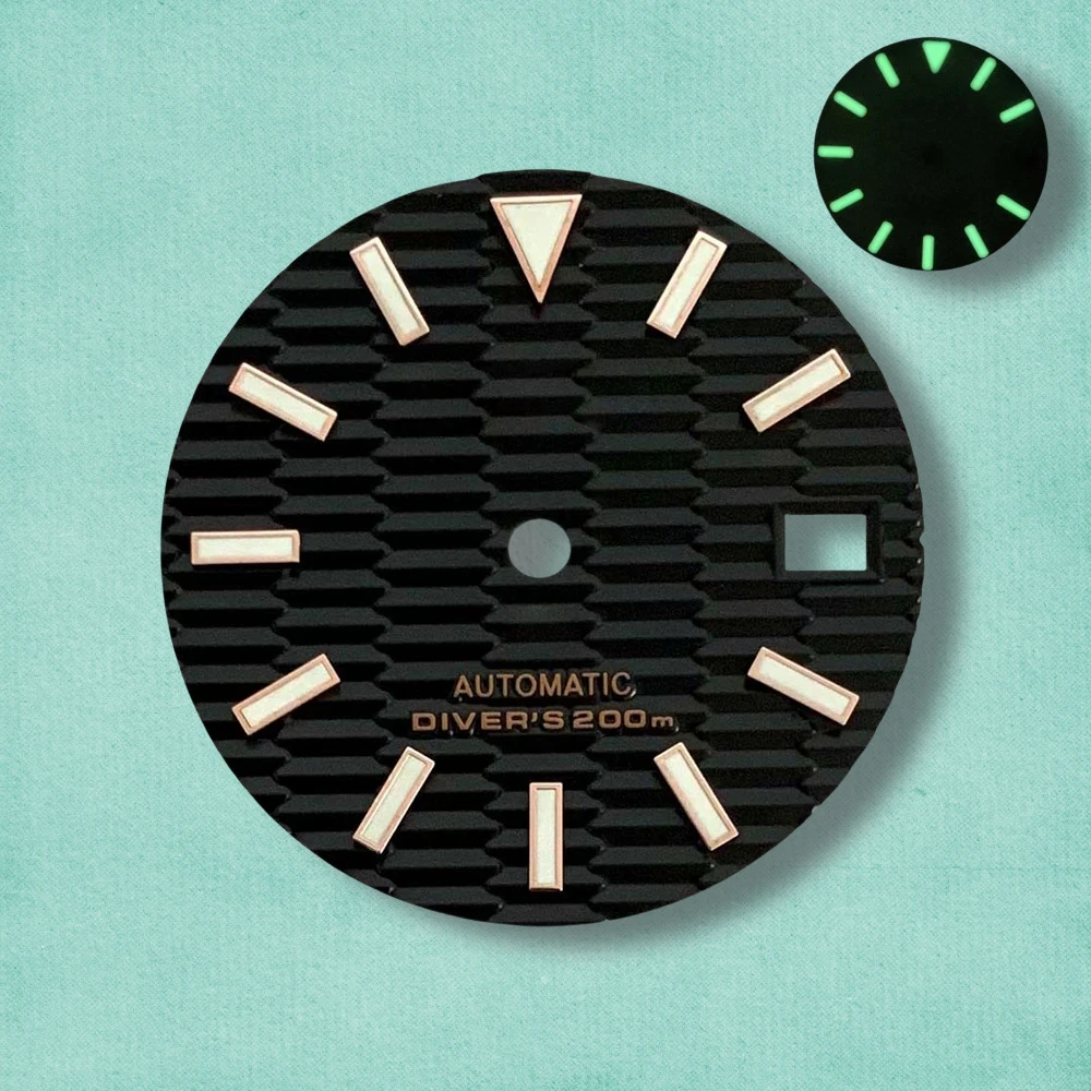 28.5mm S Logo SKX007 Slope Dial Fit NH35/NH36/4R/7S Japanese Movement Green Luminous High-Quality Watch Modification Accessories