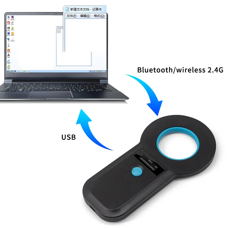Scanner per chip per cani da compagnia 134.2Khz Em4305 Lettore di carte con chip per animali RFID 125kHz Bluetooth/USB/wireless Certificato 2.4G auricolare portatile