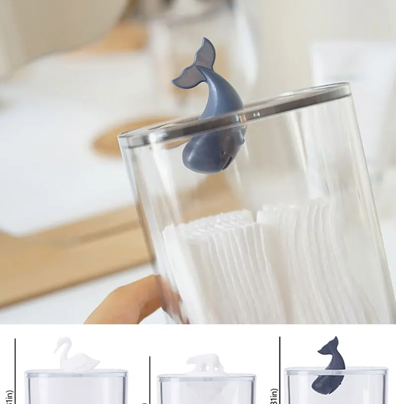 Eisbär Wal Schreibtisch-Aufbewahrungsbox mit Abdeckung, staubdicht, transparente Baumwolle, Kosmetik-Baumwoll-Aufbewahrung, Schlafzimmer-Organizer, Kanister – Detail 7