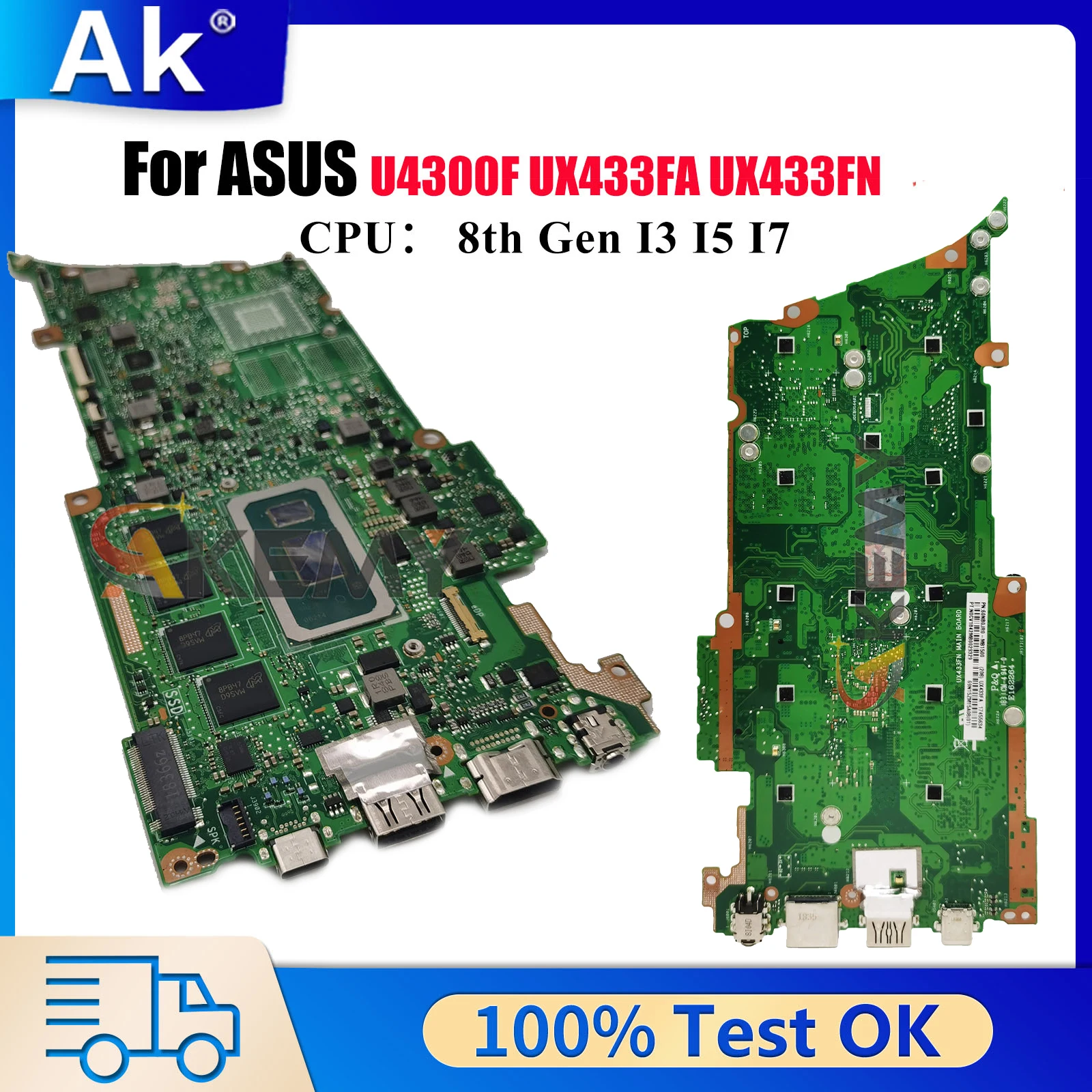 U4300F UX433FA Laptop Motherboard For ASUS ZenBook UX433FA UX433FN UX433F Notebook Mainboard With I3 I5 I7 CPU 100% tests OK stk