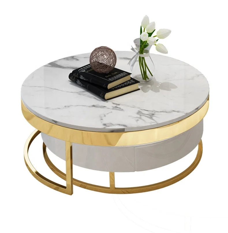 

Household Marble Telescopic Coffee Table With Drawer Small Table Living Room Coffee Table TV Cabinet Combination