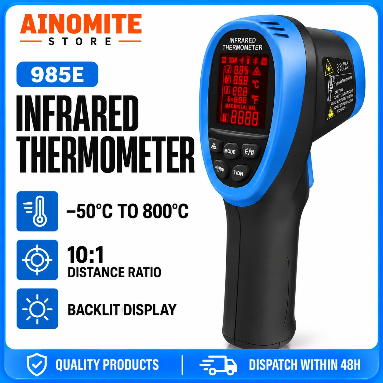Infrared Thermometer Gun -58℉~1472℉ Dual Laser, Non-Contact Digital Temp Gun with Humidity Ambient Temp Dew Point for HVAC