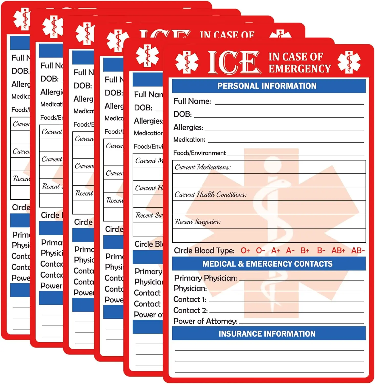 I.C.E. in Case of Emergency Sticker for Seniors Emergency Contact Labels 8.5 * 5.3 inch I.D. Medical Information Tag Labels  8pc