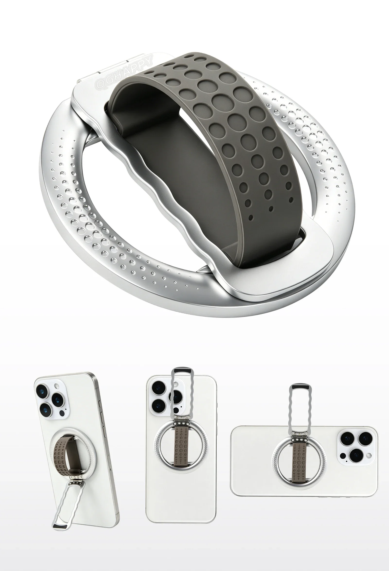 Magnetic Finger Ring Phone Holder Magsafe Silicone Strap Portable Stand for IPhone 17 16 15 Pro Max Plus Samsung Xiaomi