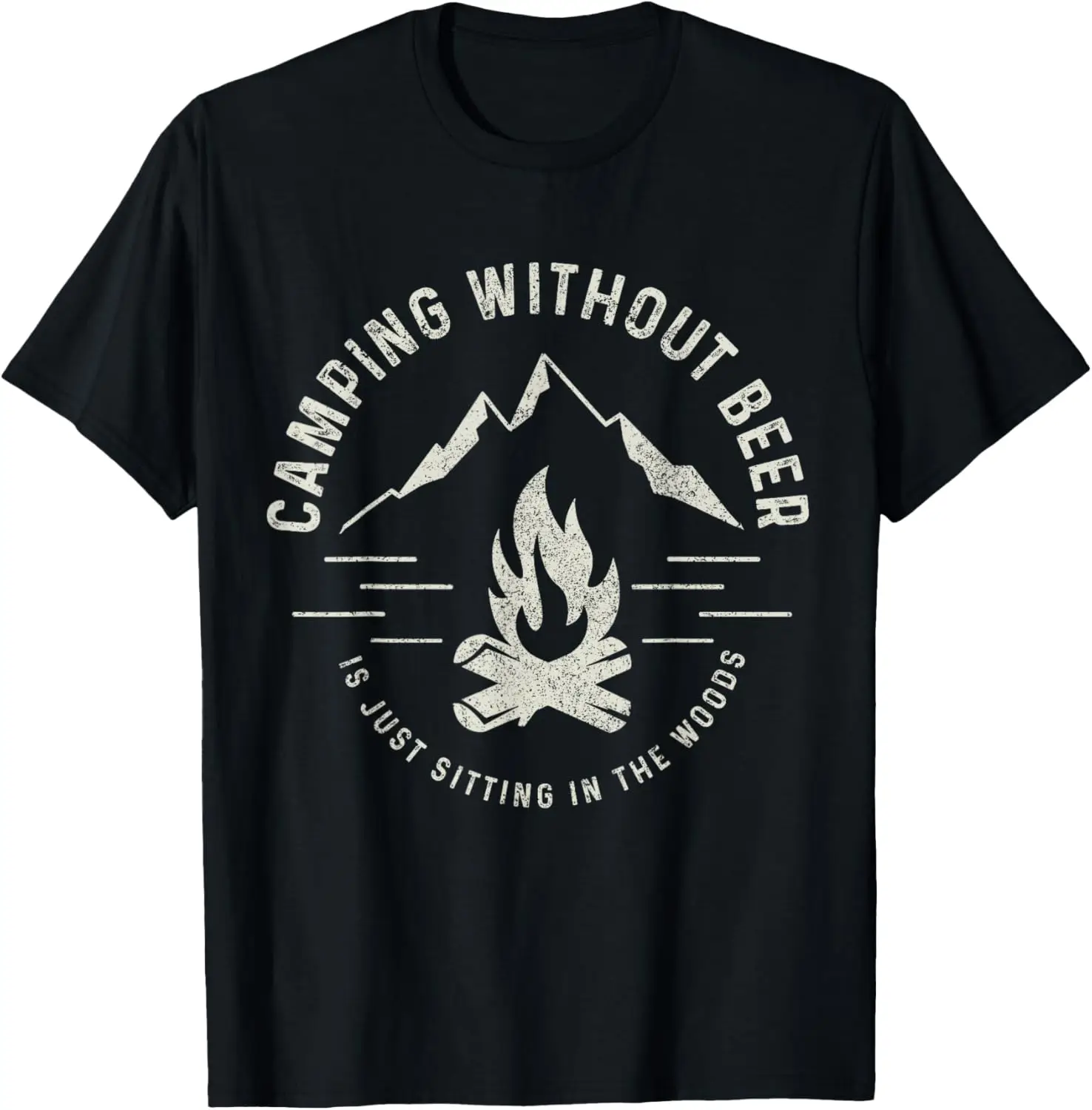 Camping Without Beer Simply Sits In The Forest Camper T-Shirt 100% Cotton Trendy Y2K Short-Sleeve Tee-Soft, Quick-Drying,