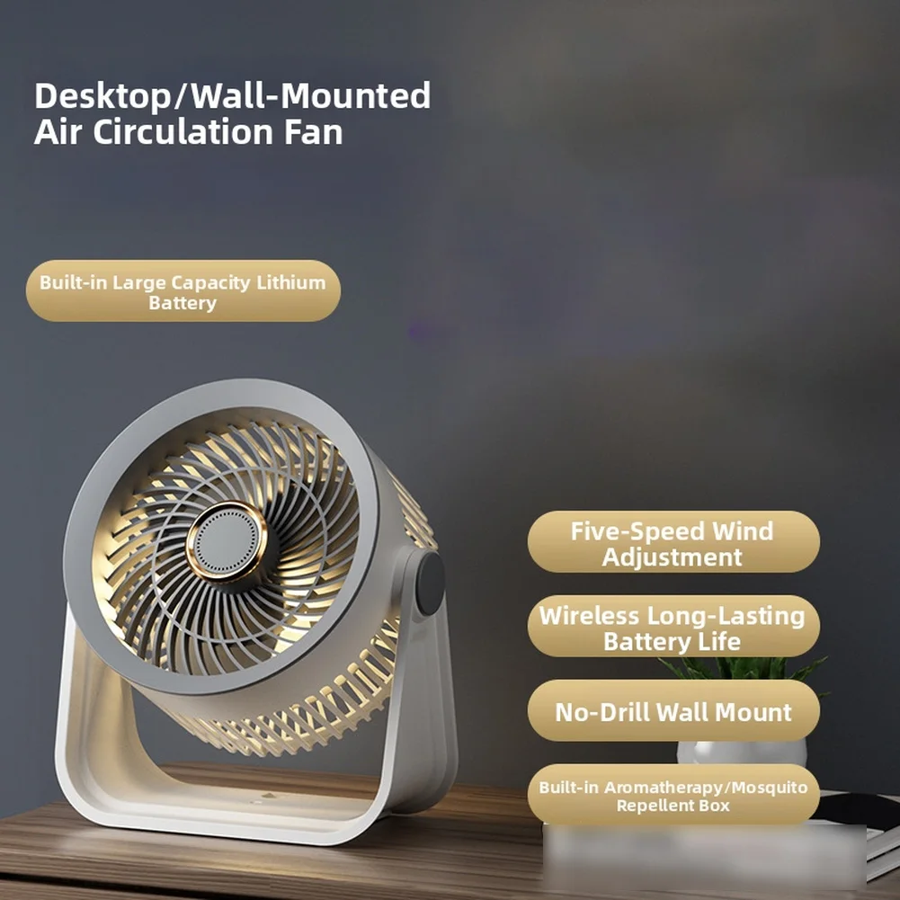 USB Rechargeable 5-Speed Desktop Fan with Silent Motor 36dB to 45dB Night Light and Aromatherapy Compatibility