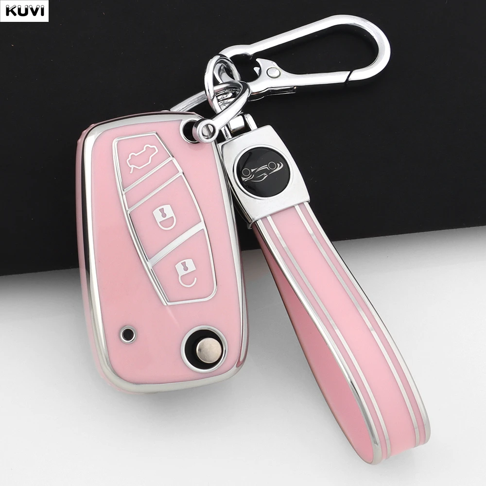 Für FIAT 500 Panda Idea Stilo Ducato Punto Bravo Grande Minibus Doblo Fashion TPU Auto Klappschlüssel-Schutzhülle Geschützter Schlüsselanhänger