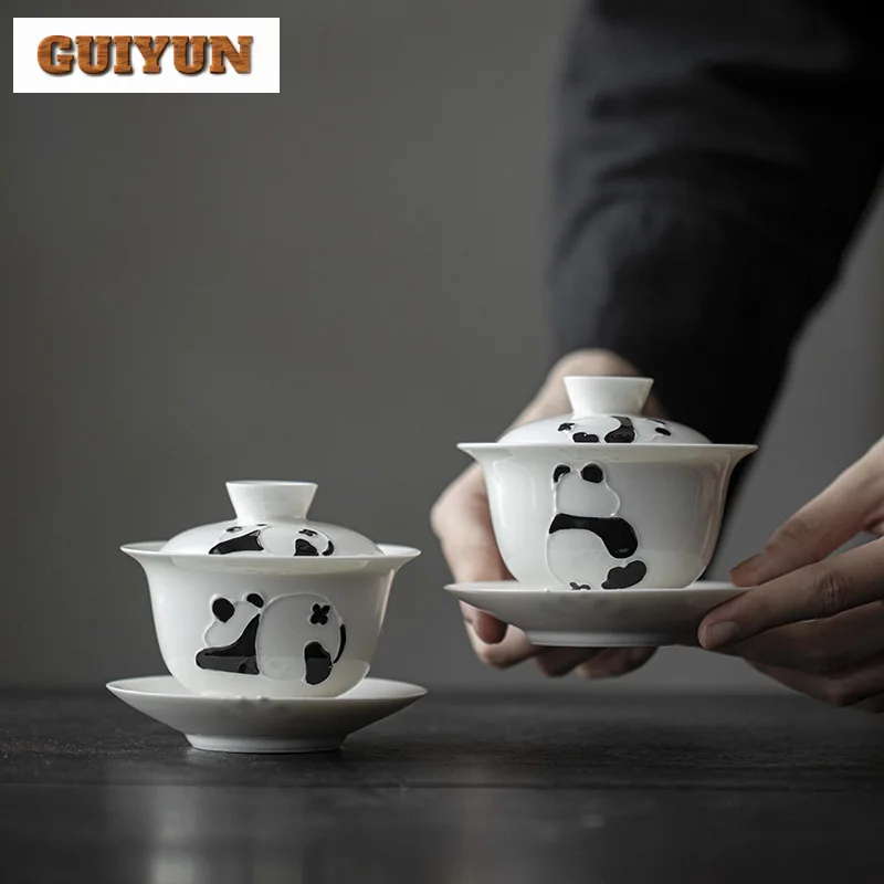 150ml Hand-painted Panda Gaiwan Cute Animals Three Talent Sopera Tea Tureen Luxury Tea Maker Cover Bowl Teaset Collection Gifts