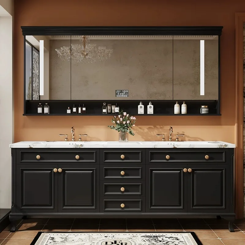 

American light luxury floor-to-ceiling bathroom cabinet combination French retro washbasin toilet washbasin sink bathroom