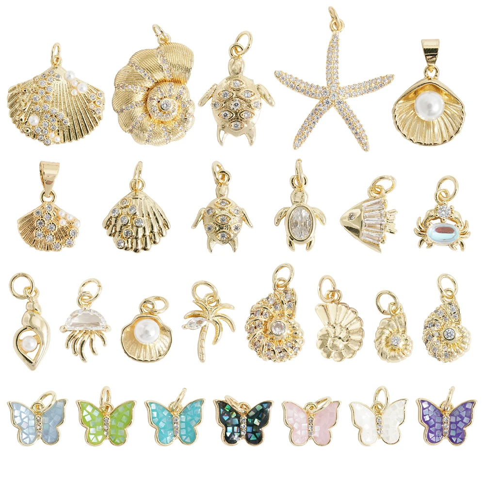 

10pcs/lot Ocean series pendant jewelry copper accessories shell conch starfish DIY necklace pendant bracelet pendant
