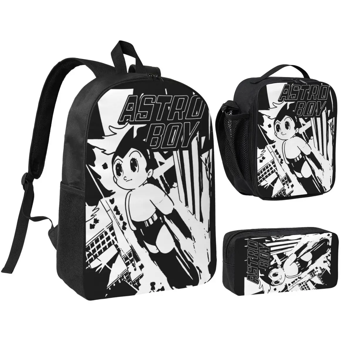 3pecs/set Astro Boy Mighty Atom Backpack for Student Back To School Shoulder Bag Lunch bag Pencil Case