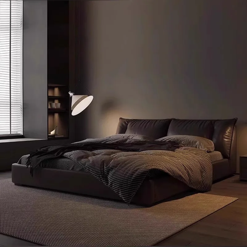 Italienisches minimalistisches Segelboot-Lederbett, modernes minimalistisches Hochzeitsbett aus erstklassigem Rindsleder, 1,8 Meter, Hauptschlafzimmer