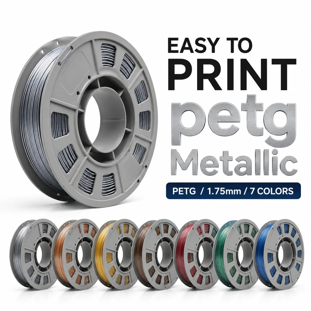 FUNTOO Metallic PETG 3D Printing Filament 1.75mm Shiny Metal‑Like Finish Neatly Wound Non‑Toxic 3D Printer Filament 300g(0.66Lbs) 1‑Roll Pack