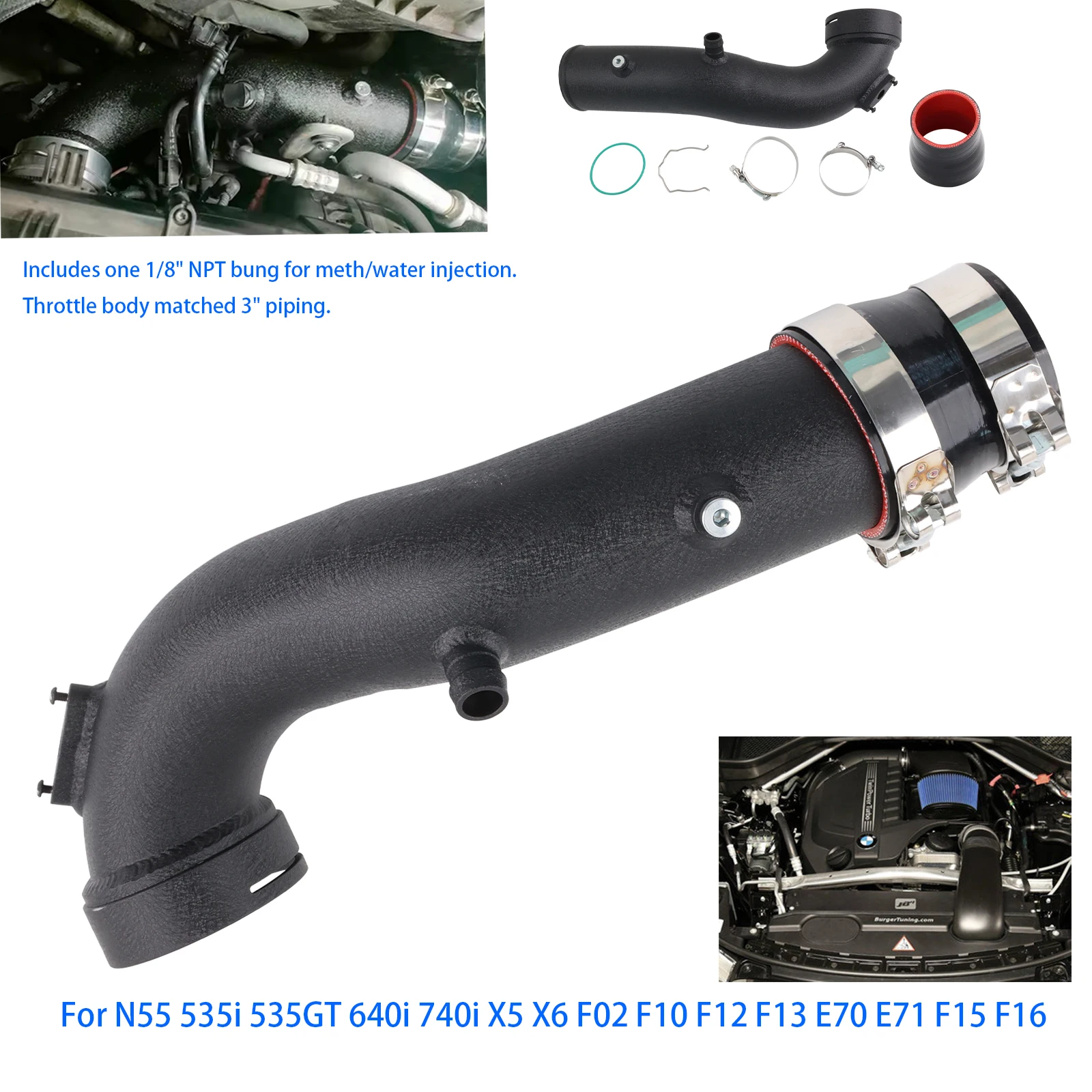 Turbo Charge Pipe Kit for 08+ F-Series for BMW N55 TurboCharge 2010+ 535i 535iX E70 E71 640i 740i X5 X6 F02 F10 F12 F13 F15 F16