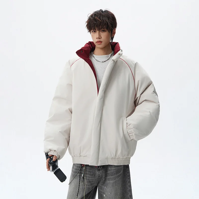Winter New Fashion Men Stand Collar Long Sleeve Zipper Casual Simple Loose Fit Parkas Male American European Style Top Clothes