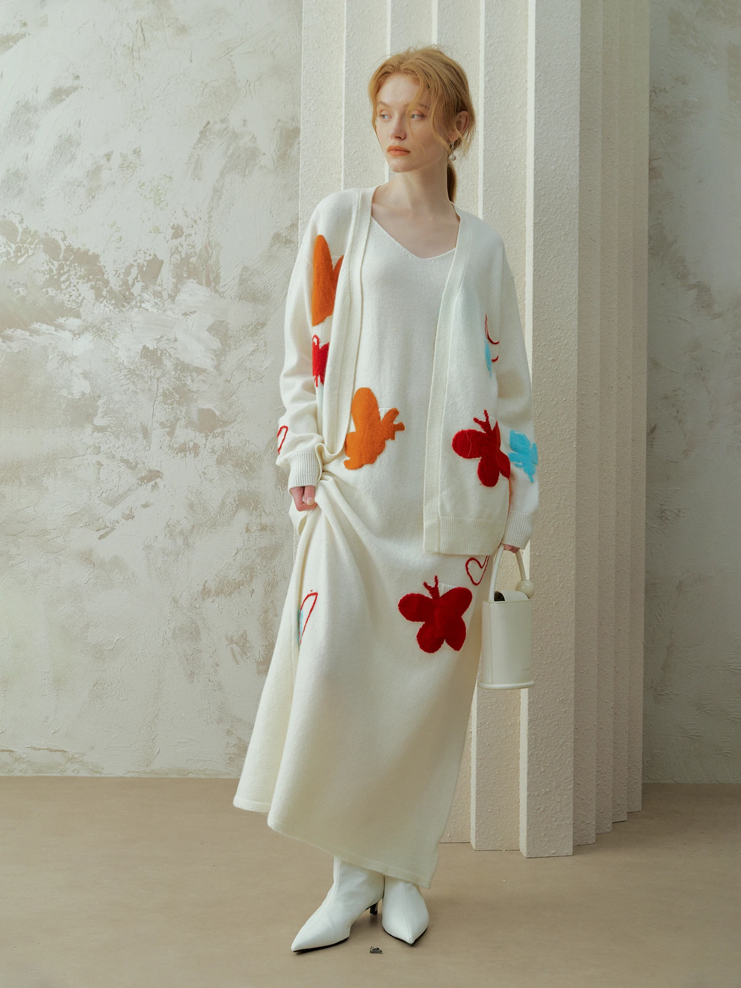 

Вязаный кардиган и юбка Aozhiguo из цветного шерстяного трикотажа, женский повседневный комплект средней длины