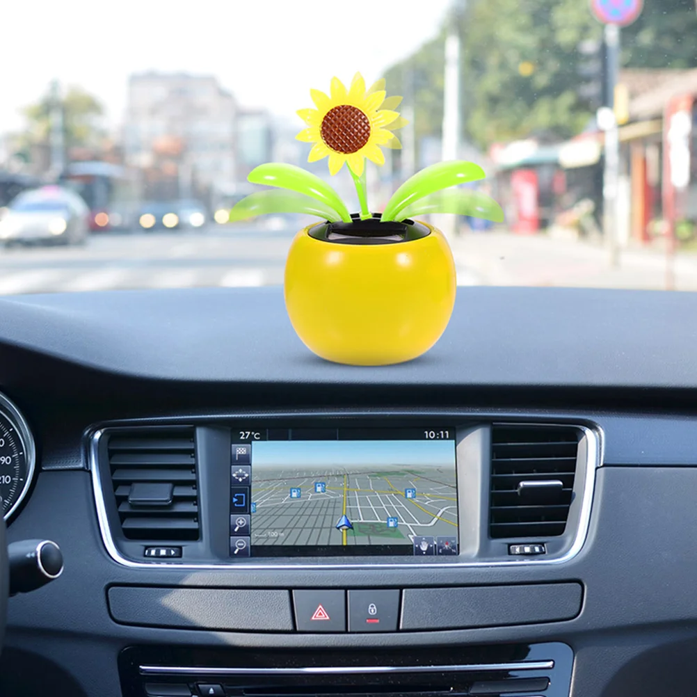 Solar Automatic Swing Car Ornaments (sunflower) Toy Dashboard Decorations Dancing Office Plastic Prop Powered