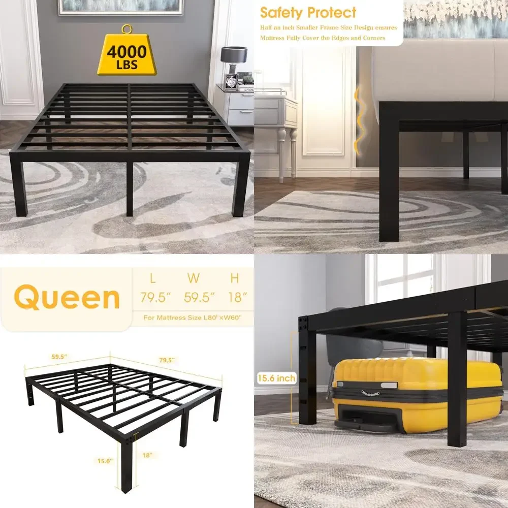 إطار سرير معدني متين عالي 18 بوصة مع سهولة التجميع ودعم شريحة فولاذية بسعة 4000 رطل