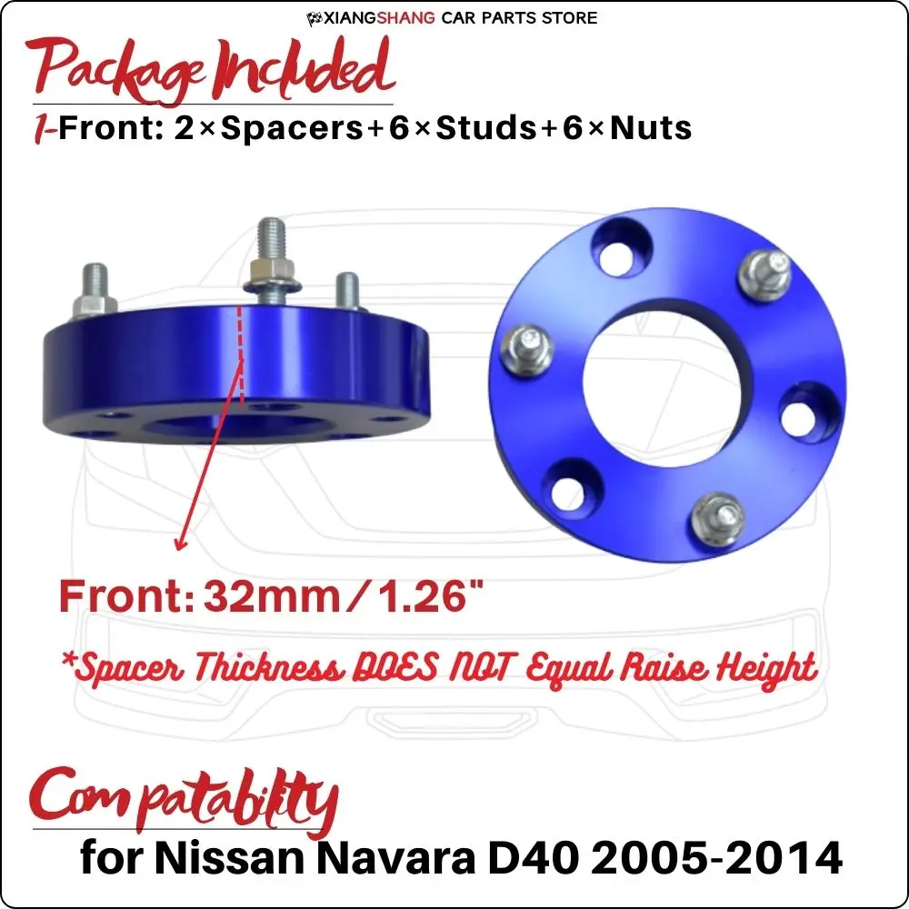 Leveling Lift Kits Nissan Navara D40 2005-2014 Strut Spacers Suspension System Bolt Front 32MM/25MM Easy Body Lift Up