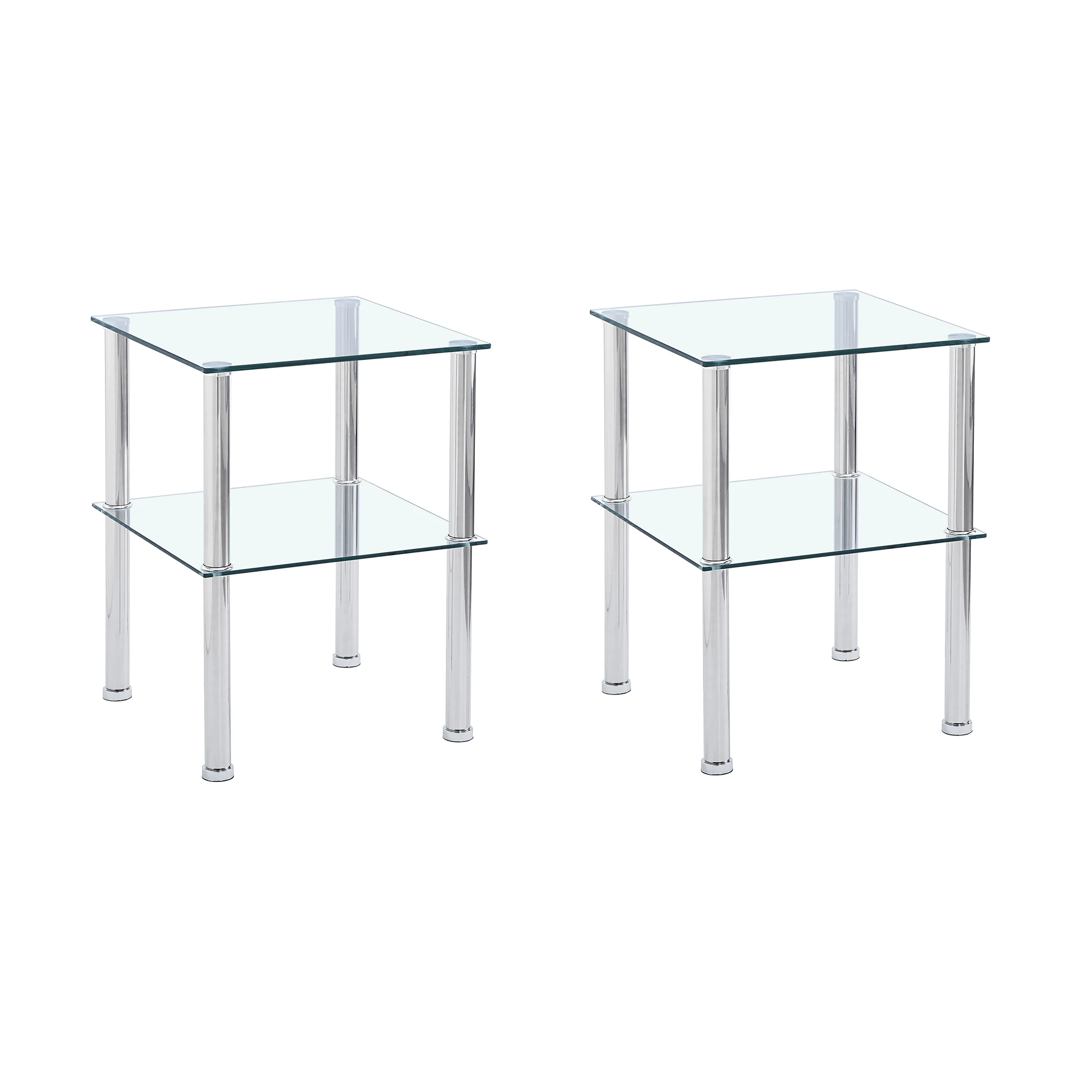 [Flash Sale]2-Piece Clear Side Table 2-Tier Space End Table Modern Night Stand Sofa Table W/Storage Shelve for Living Room[US-W]