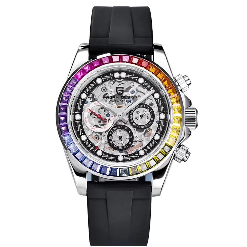 

PAGANI DESIGN Men's Mechanical Automatic Watch Fashion Rainbow Circle Stainless Steel Sapphire Clock Reloj Hombre PD1653