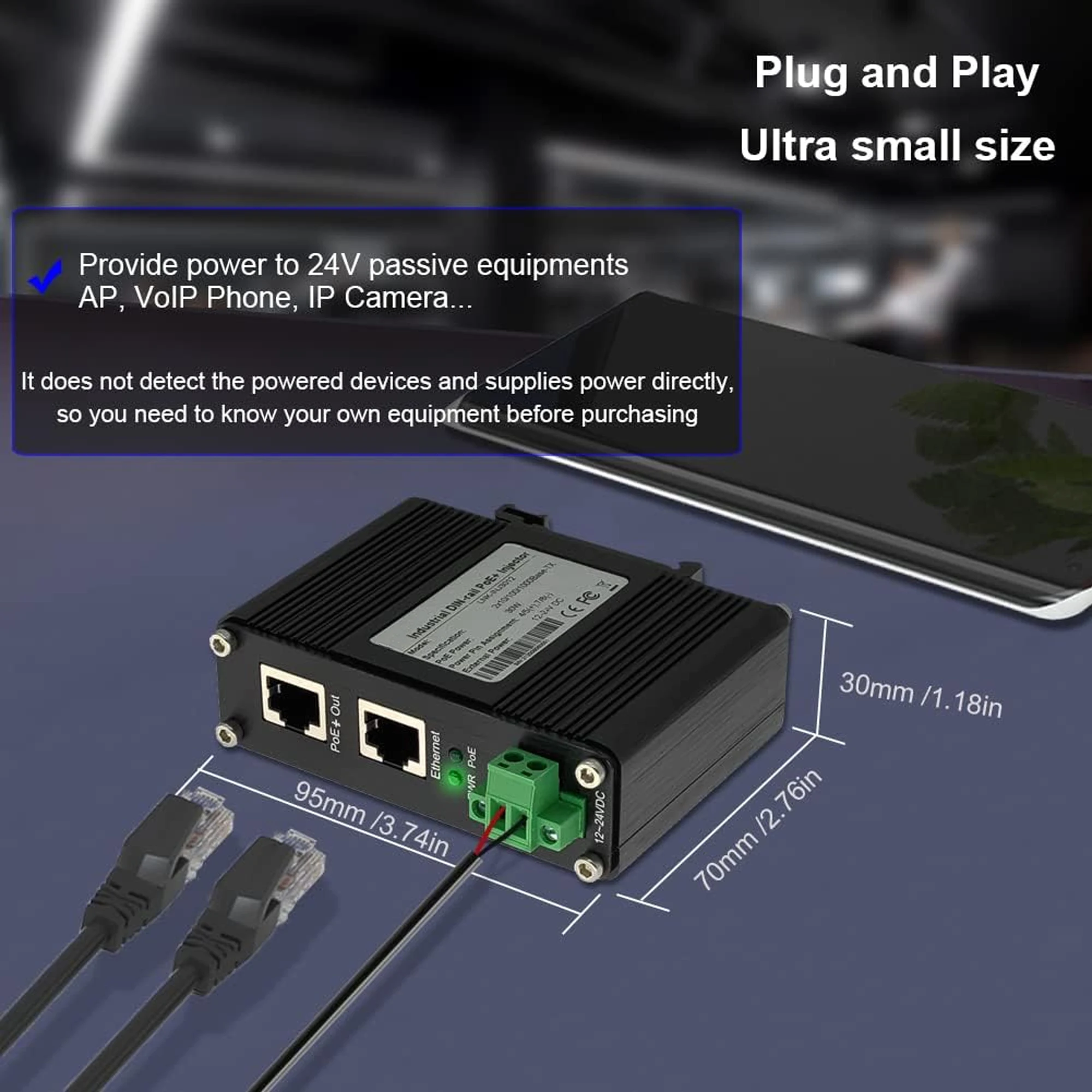 Imagem -03 - Injetor Poe Passivo Gigabit Industrial Adaptador Poe Endurecido 1224v dc Entrada 24v Poe Saída Din- Rail Montagem em Parede