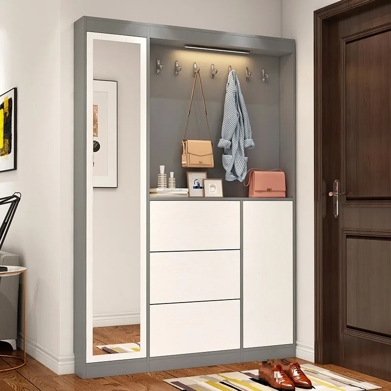 

Light luxury shoe cabinet 17cm tipping bucket narrow hanging clothes and hats partition rack household living room hall